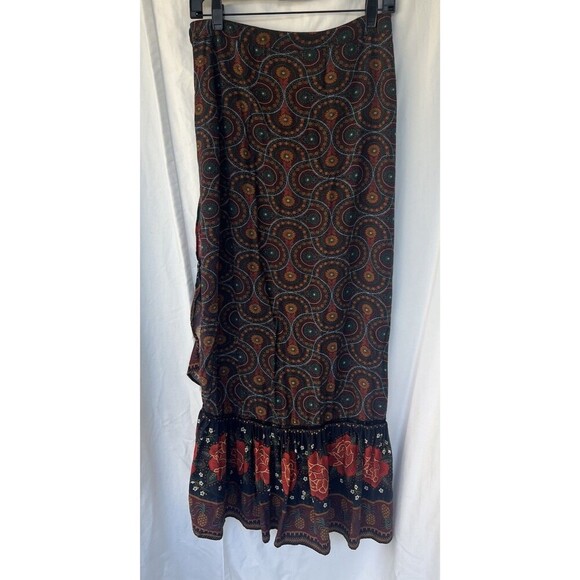 Farm Rio Mermaid Skirt Small Brown Abstract Ruffled Cordoba Wrap Boho Western - Picture 10 of 12